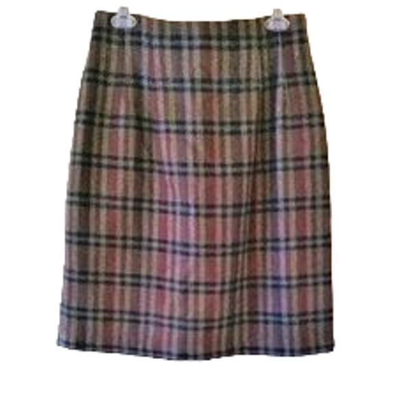 Adolfo Brown Multi Plaid Wool Straight Knee Length Skirt - Size 12 - Picture 2 of 10